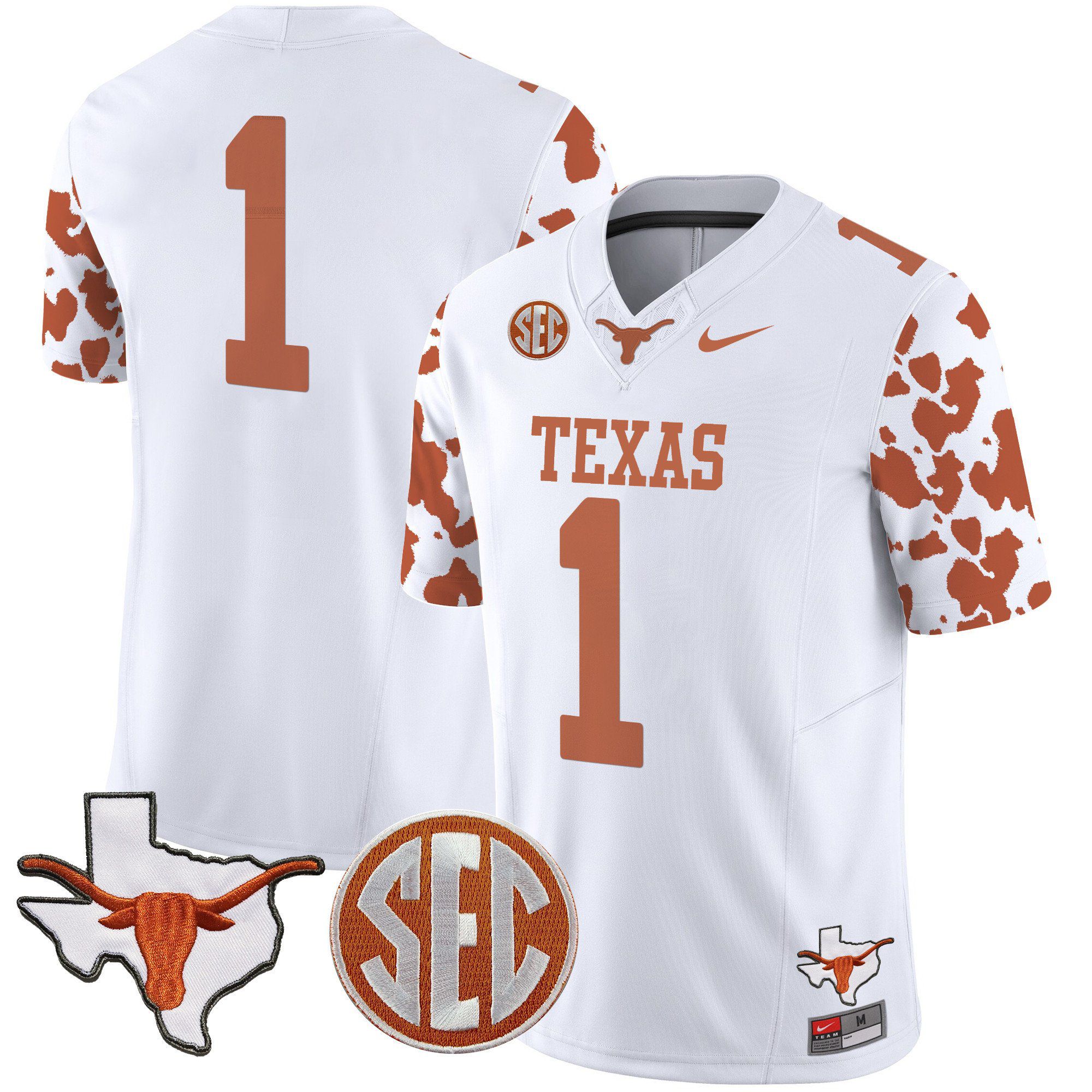 Men Texas Longhorns #1 No Name White 2024 Nike Cow Spots Vapor Limited NCAA Jersey->indianapolis colts->NFL Jersey